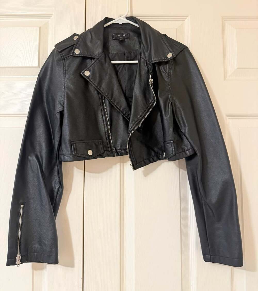 Chocolate Usa Faux Leather Moto Jacket L/G